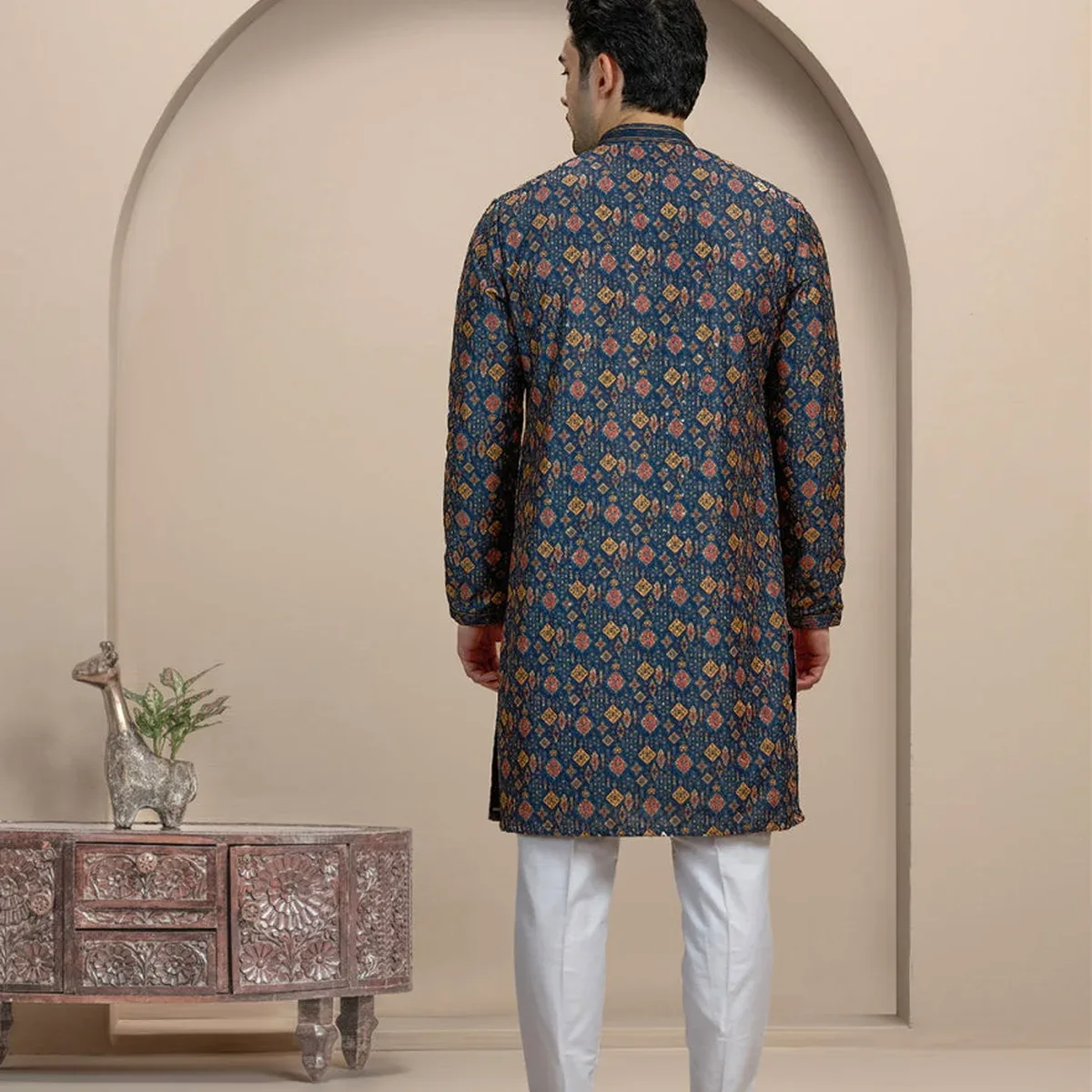 Blue Printed Kurta Pajama | Virasana, photo 3 of 4