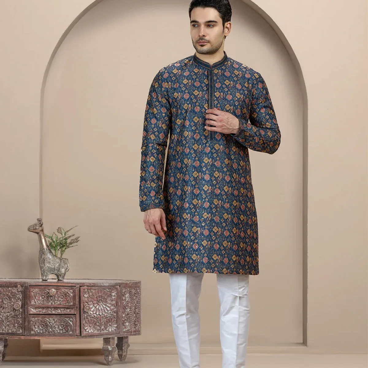 Blue Printed Kurta Pajama | Virasana, photo 4 of 4