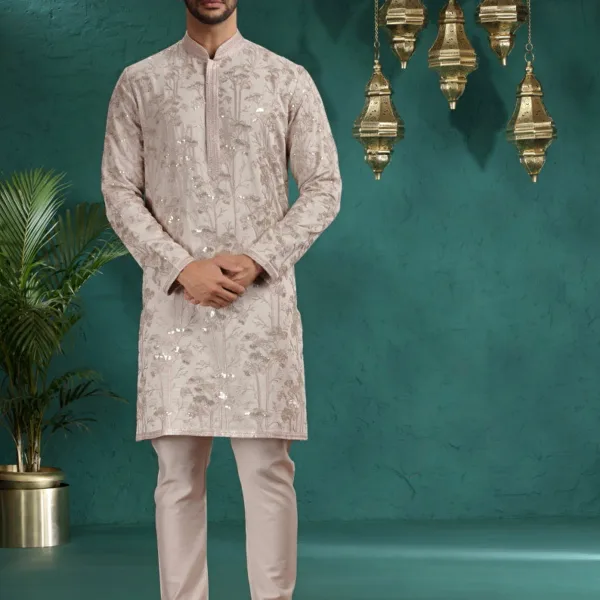 Peach Embroidered Kurta Pajama | TULA