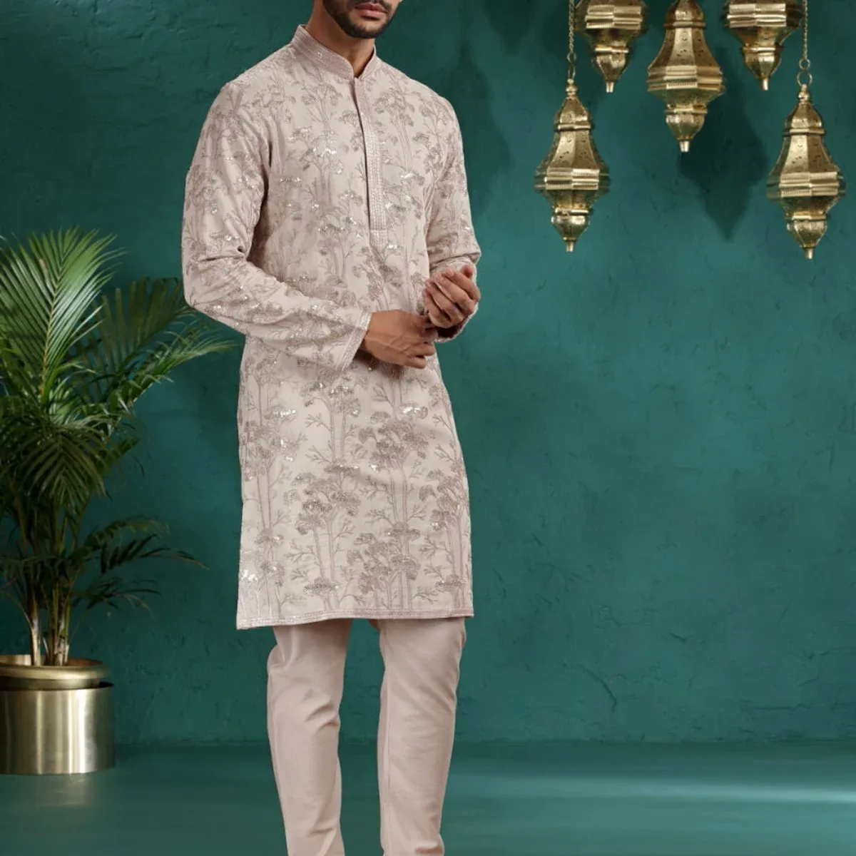 Peach Embroidered Kurta Pajama | TULA, photo 3 of 4