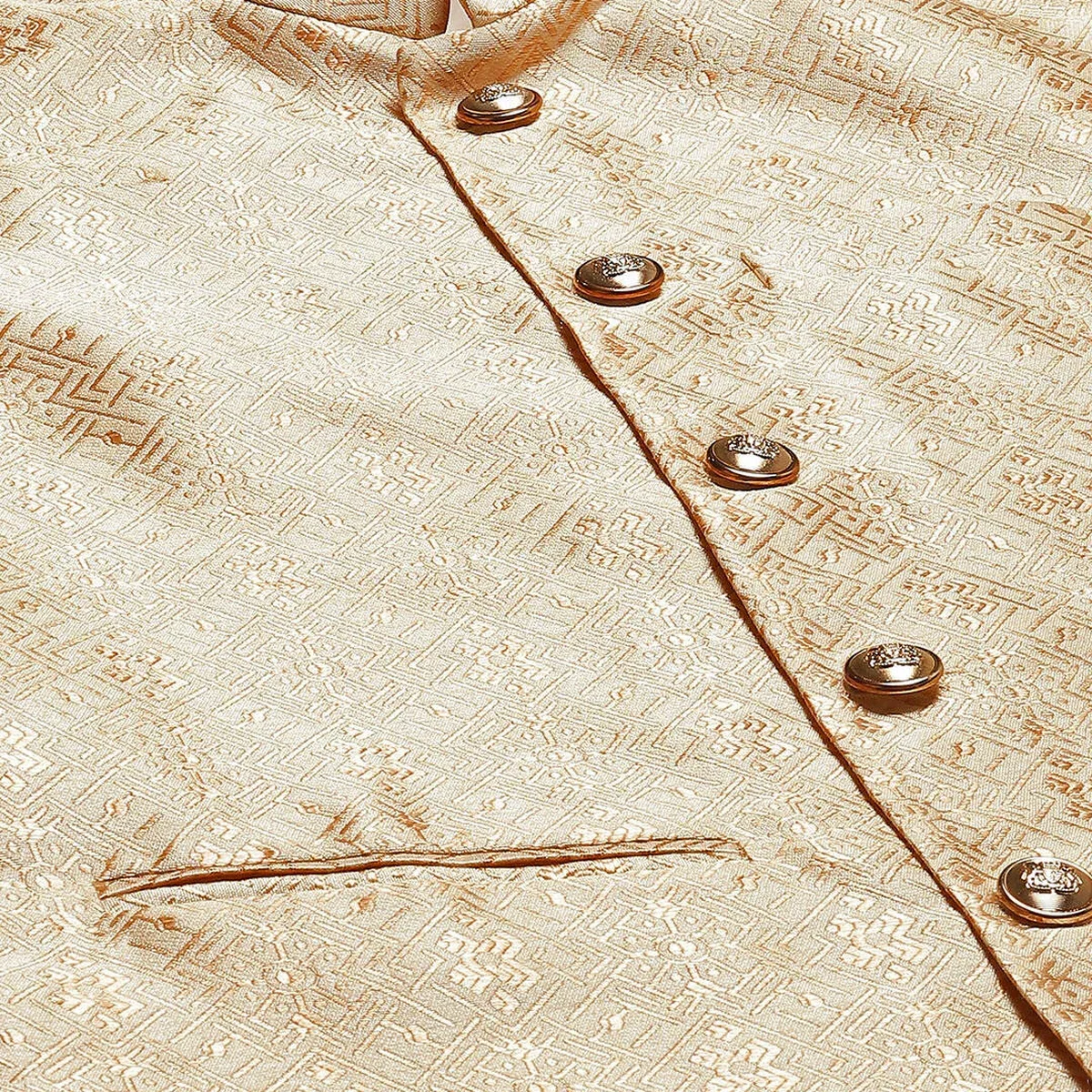 Woven Jacquard Gold Nehru Jacket, photo 2 of 4