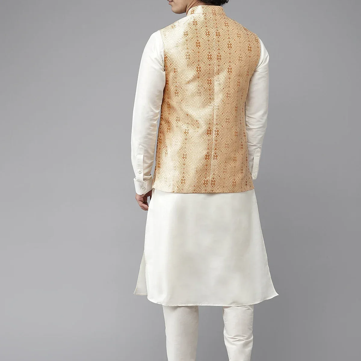 Woven Jacquard Gold Nehru Jacket, photo 3 of 4