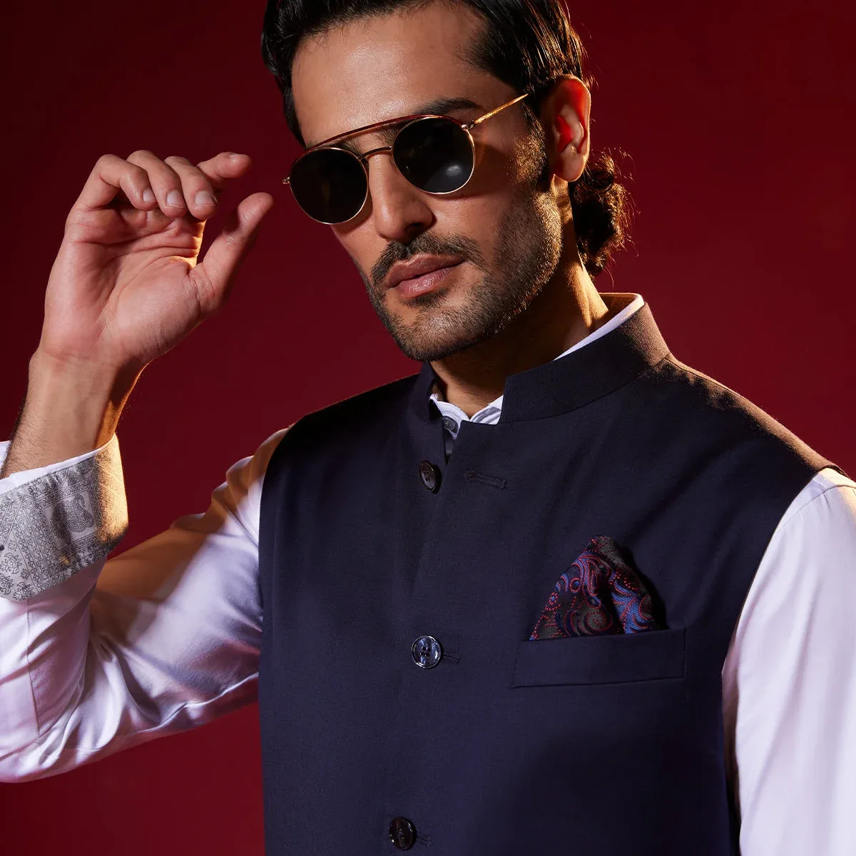 Sapphire Crest Wool Nehru Jacket - Navy, photo 2 of 4