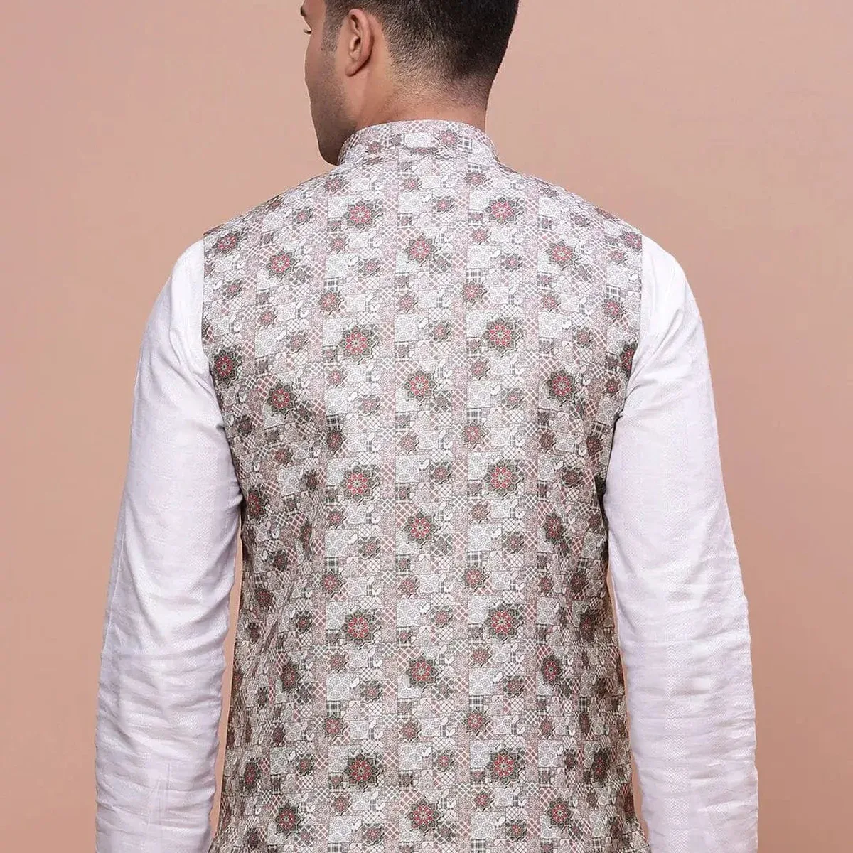 Men's Brown Woven-Design Slim-Fit Nehru Jacket, photo 4 of 4