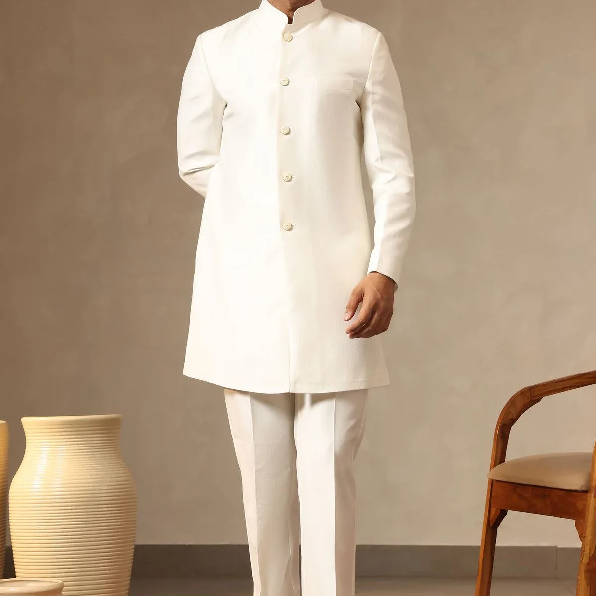 Ivory Floral Embroidered Nehru Jacket Set for Men, photo 4 of 4