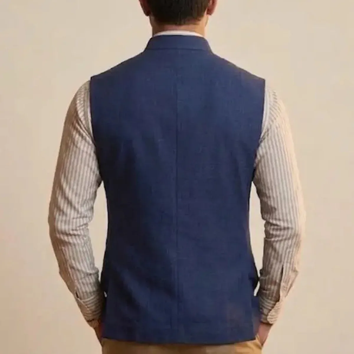 Navy Blue Nehru Jacket with Contrast Collar, photo 3 of 4