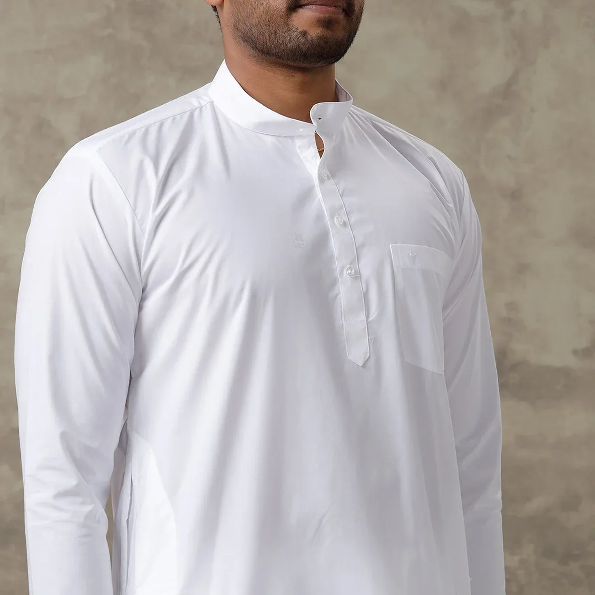 Cotton Medium Length White Kurta Pyjama Set, photo 4 of 4