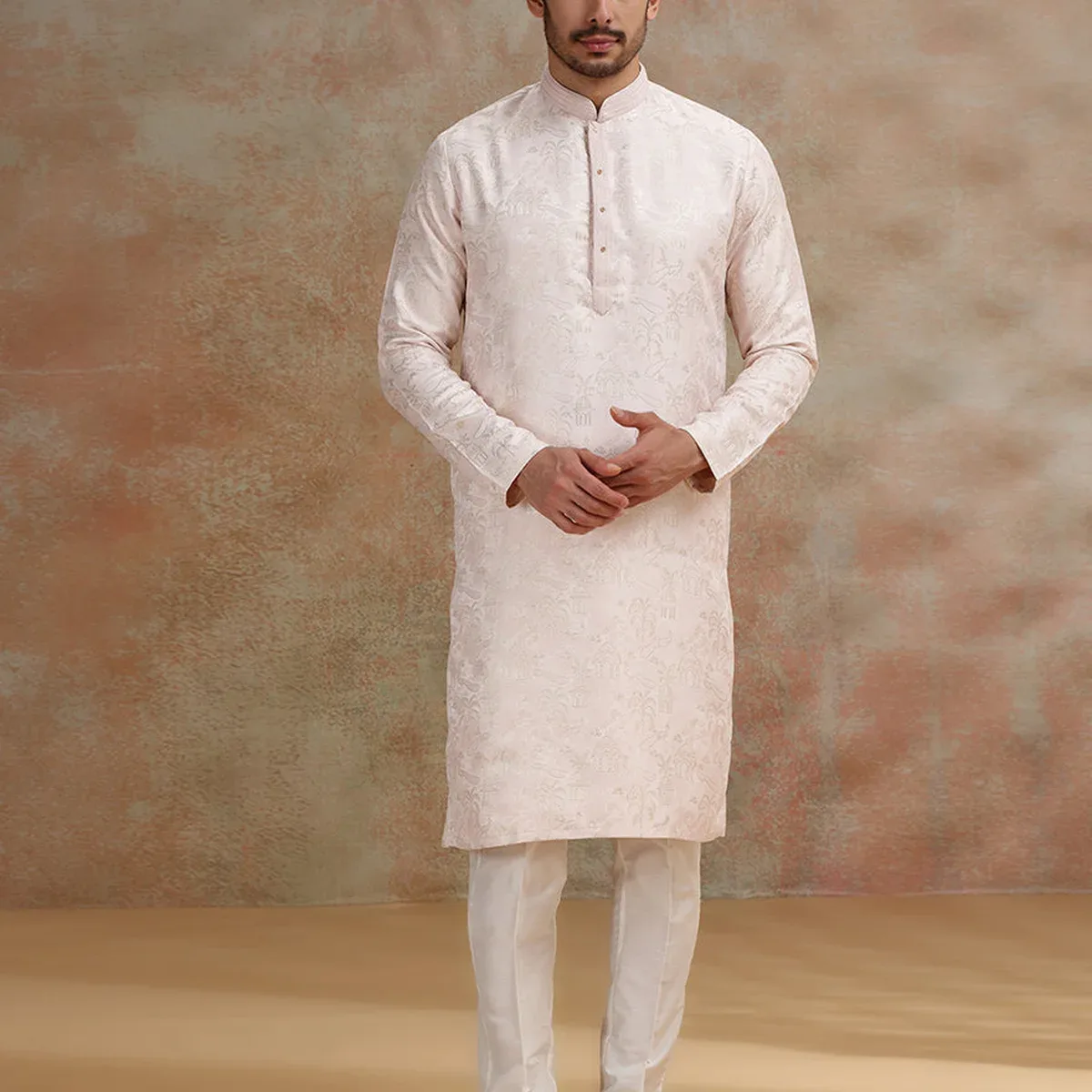 Pink Printed and Embroidered Kurta Pajama | JB X JB, photo 1 of 4