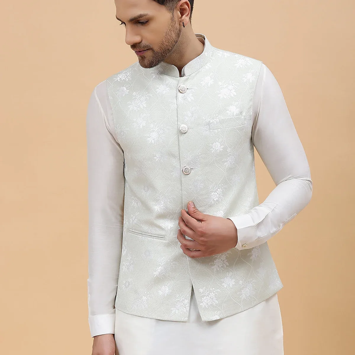 Woven Jacquard Nehru Jacket, photo 1 of 4