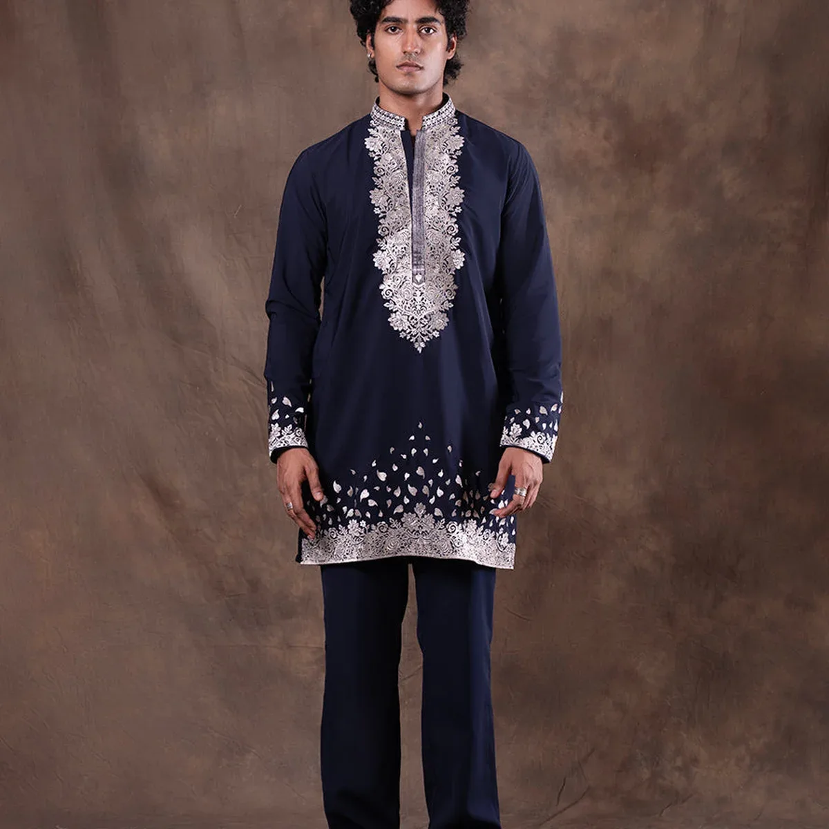 Navy Blue Embroidered Kurta Pajama | Virasana, photo 1 of 4
