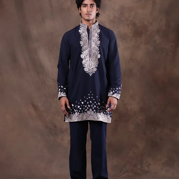 Navy Blue Embroidered Kurta Pajama | Virasana