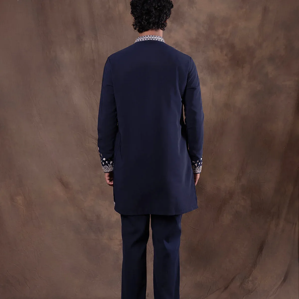Navy Blue Embroidered Kurta Pajama | Virasana, photo 3 of 4