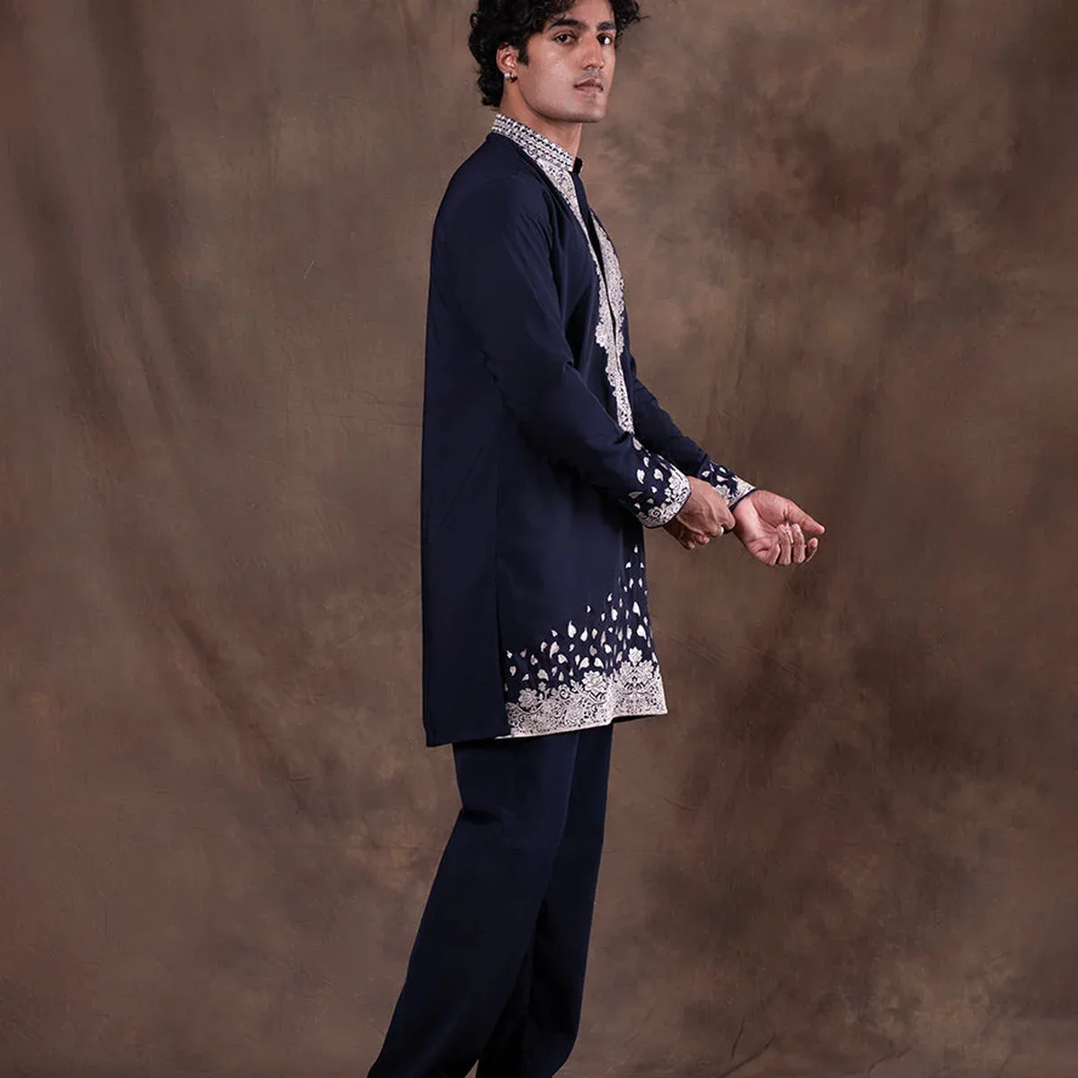 Navy Blue Embroidered Kurta Pajama | Virasana, photo 4 of 4