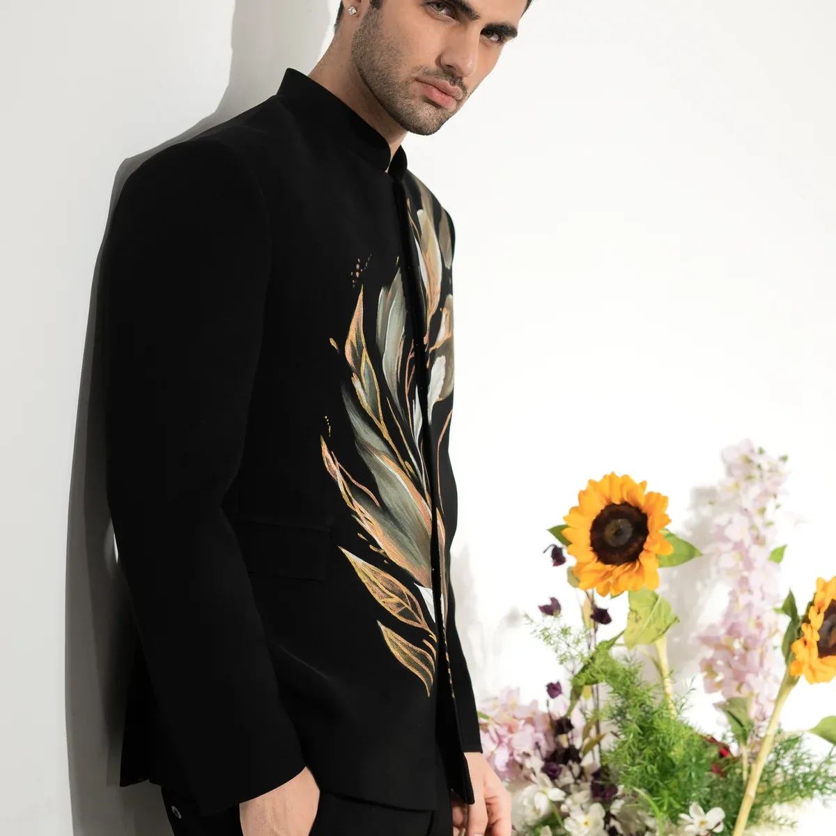 Brushline - Black Hand Painted Armani Fabric Bandhgala, photo 3 of 4