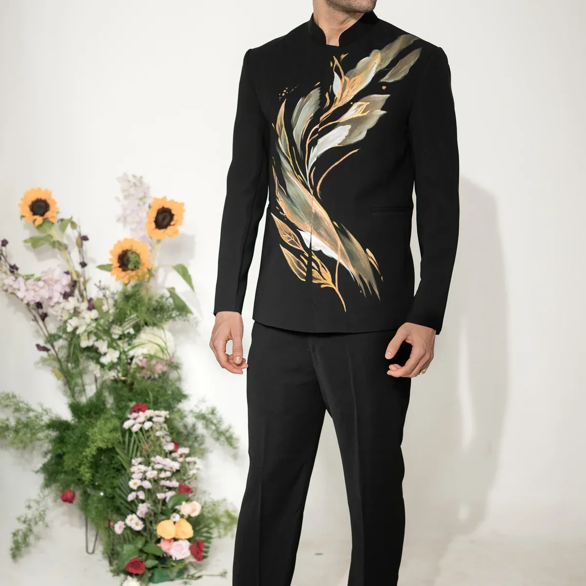 Brushline - Black Hand Painted Armani Fabric Bandhgala, photo 4 of 4