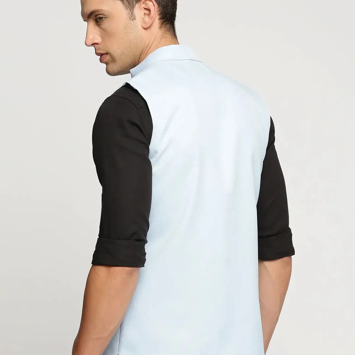 Men's Turquoise Blue Slim Fit Mandarin Collar Nehru Jacket, photo 4 of 4