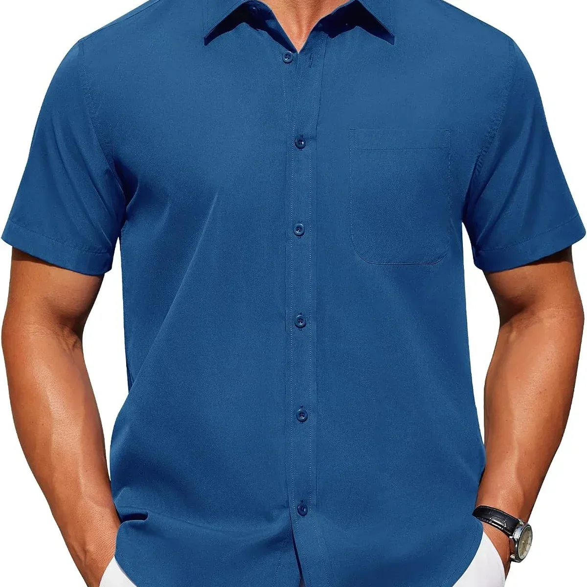Alimens & Gentle Men's Short Sleeve Dress Shirts Wrinkle Free Untucked Casual Button Down Shirt, photo 1 of 4
