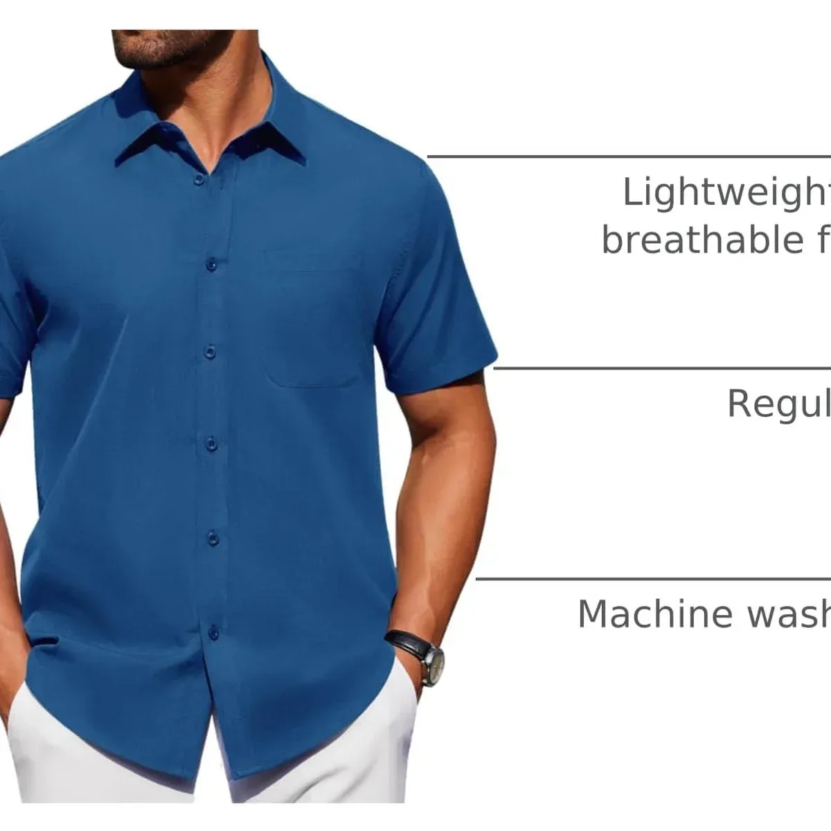 Alimens & Gentle Men's Short Sleeve Dress Shirts Wrinkle Free Untucked Casual Button Down Shirt, photo 4 of 4