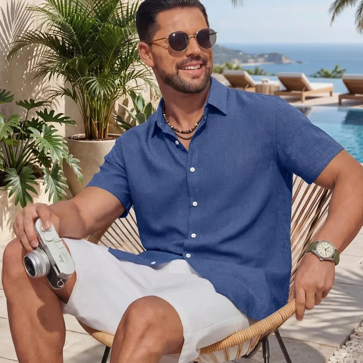 COOFANDY Mens Casual Button Down Shirt Short Sleeve Lightweight Summer Beach Shirts Textured Linen Shirt, photo 4 of 4