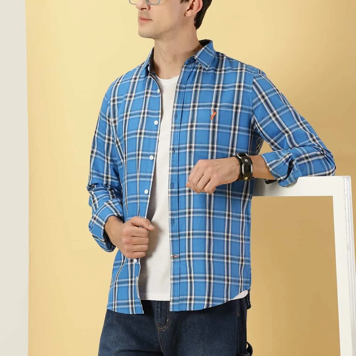 Men Tartan Checks Classic Slim Fit Cotton Casual Shirt, photo 4 of 4