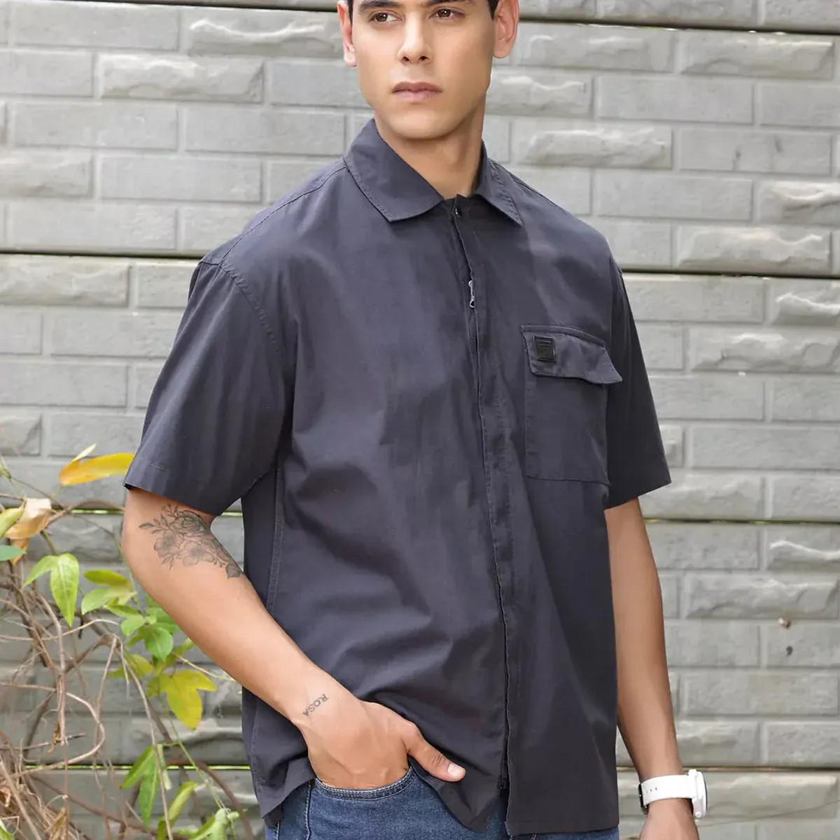 Solid Premium Boxy Opaque Casual Shirt For Men, photo 2 of 4