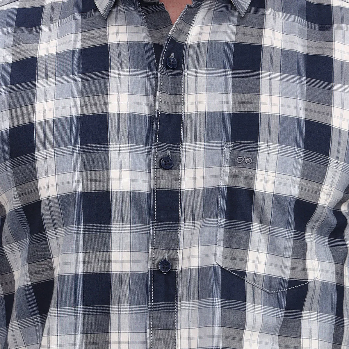 Navy Blue Checked Slim Fit Casual Shirt, photo 2 of 4