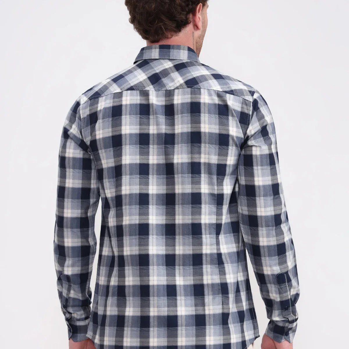Navy Blue Checked Slim Fit Casual Shirt, photo 4 of 4