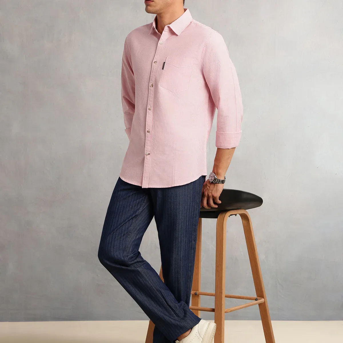 Men Red Cricket Club Collection Regular Fit Pinstripes Long Sleeves Spread Collar 100% Cotton Oxford Casual Sh, photo 4 of 4
