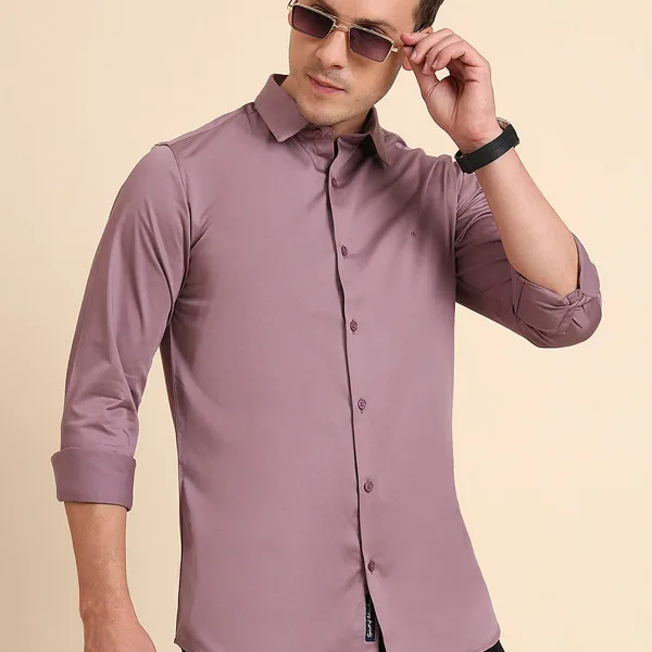 Violet Solid Slim Fit Casual Shirt