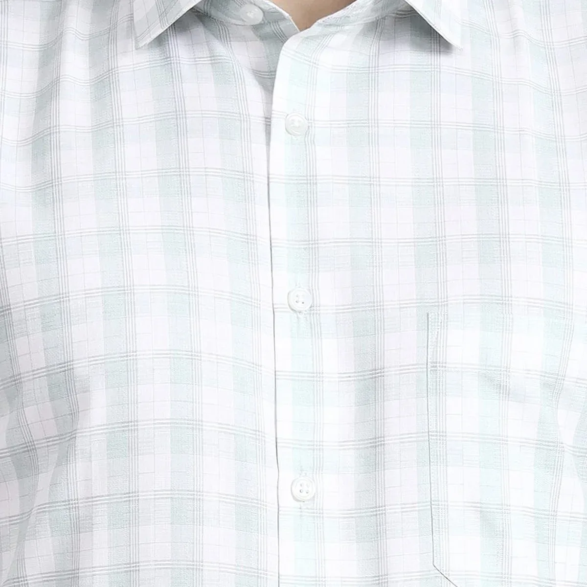 White & Green Checked Regular Fit Formal Shirt | Greenfibre, photo 2 of 4