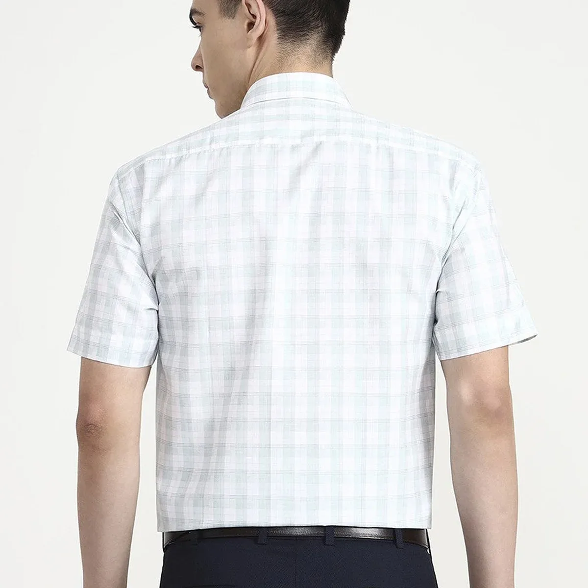 White & Green Checked Regular Fit Formal Shirt | Greenfibre, photo 3 of 4
