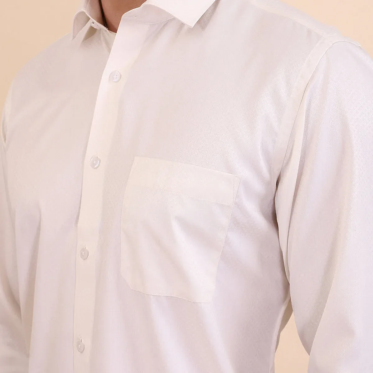 Cream Solid Slim Fit Formal Shirt | Greenfibre, photo 2 of 4