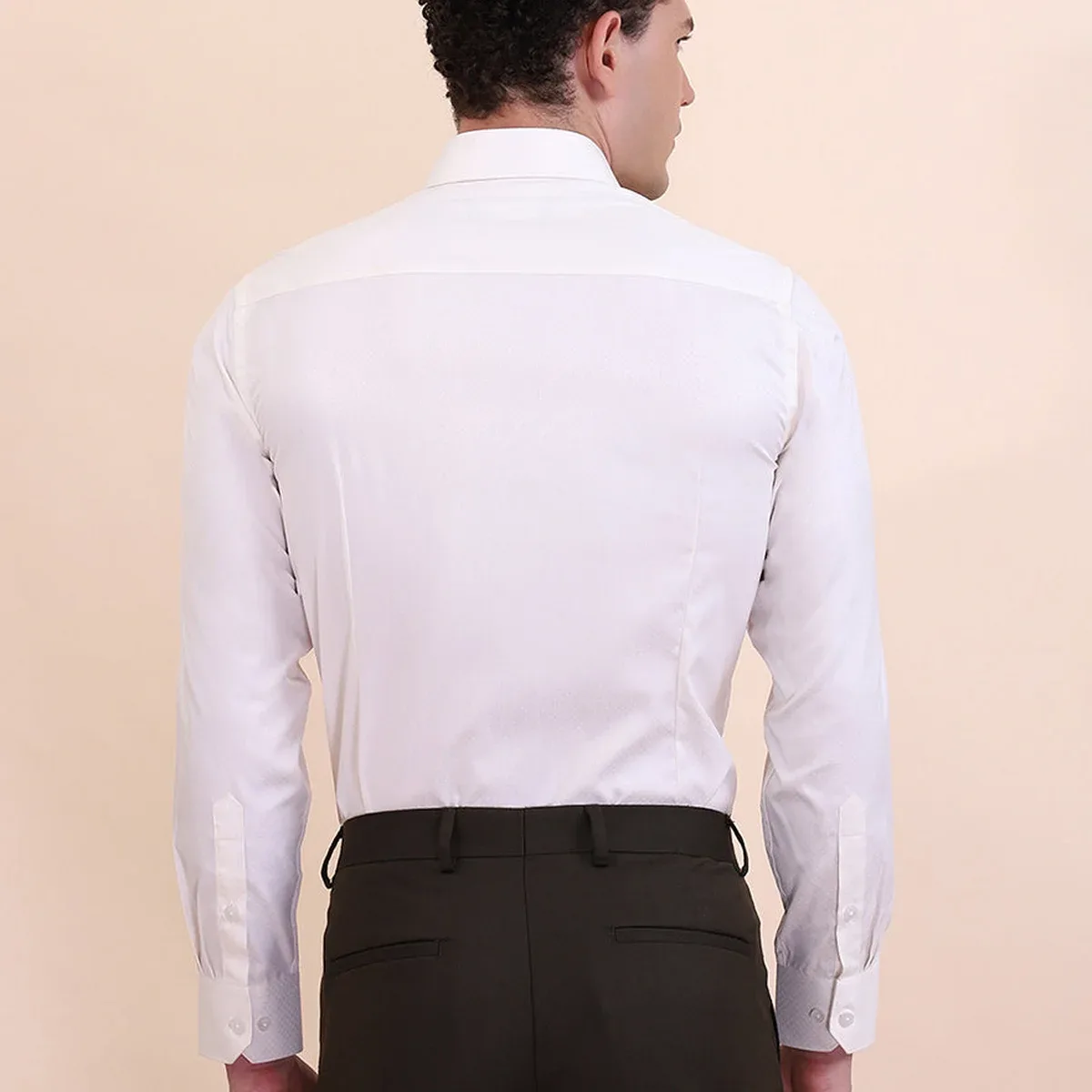 Cream Solid Slim Fit Formal Shirt | Greenfibre, photo 3 of 4