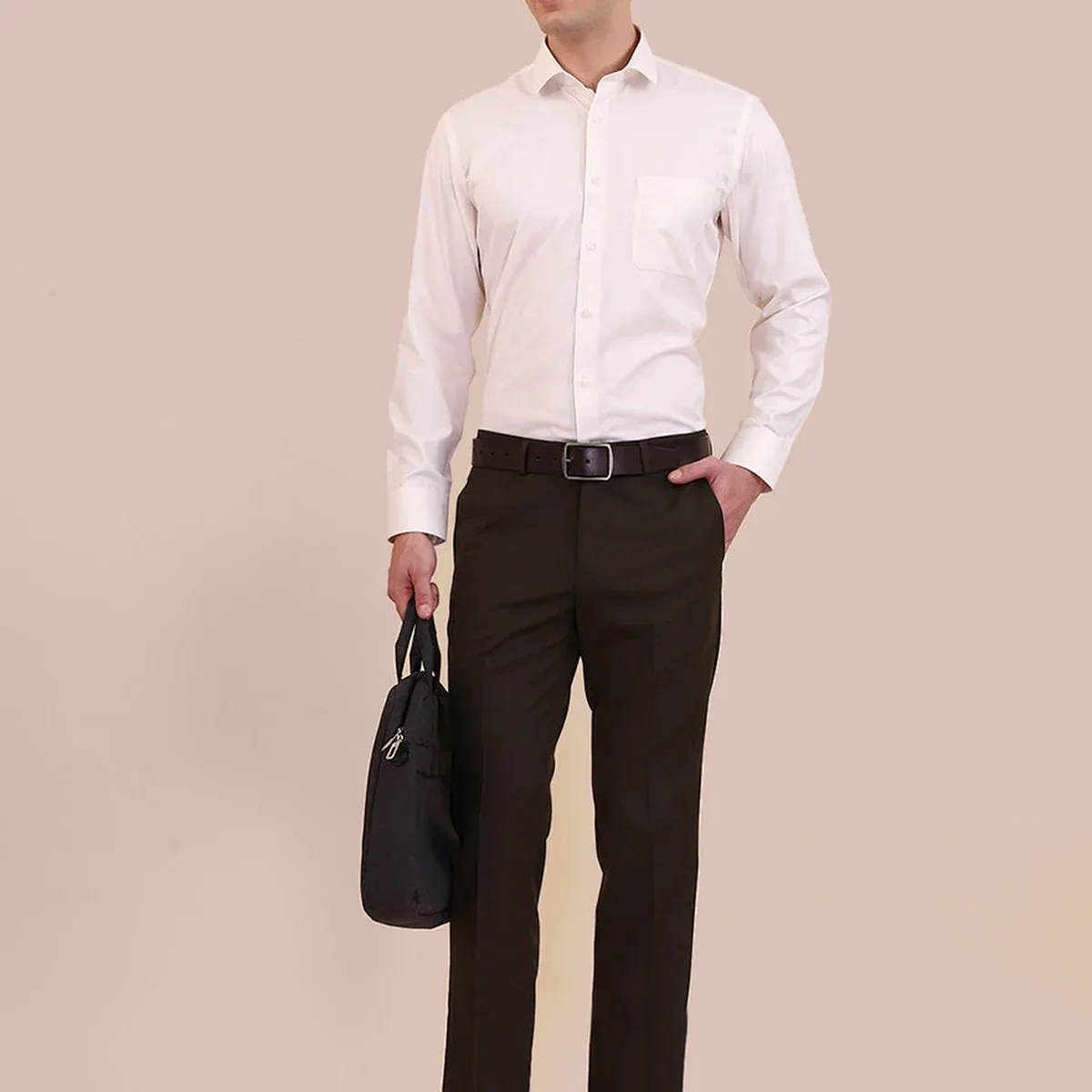 Cream Solid Slim Fit Formal Shirt | Greenfibre, photo 4 of 4