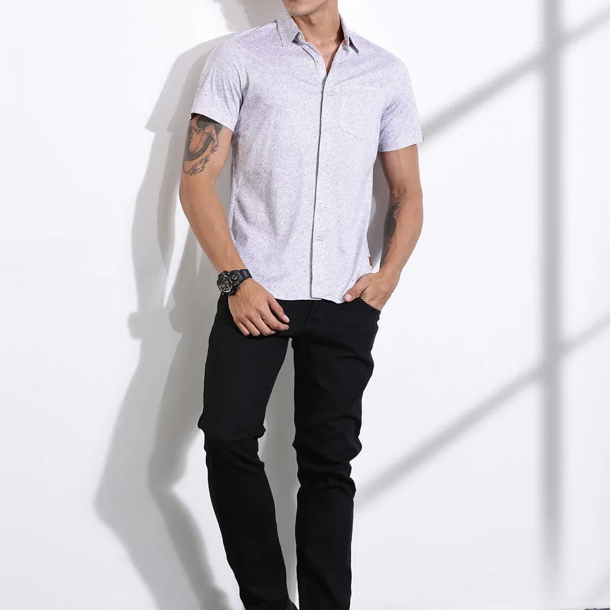 Men Grey Slim Fit Abstract Printed Casual Shirt, photo 3 of 4