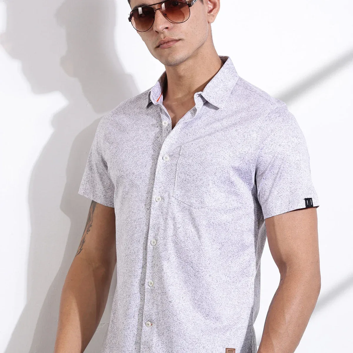 Men Grey Slim Fit Abstract Printed Casual Shirt, photo 4 of 4