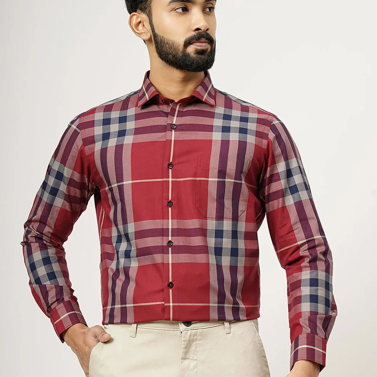 Red Checked Slim Fit Formal Shirt | Metal, photo 1 of 4