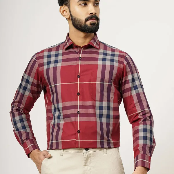 Red Checked Slim Fit Formal Shirt | Metal