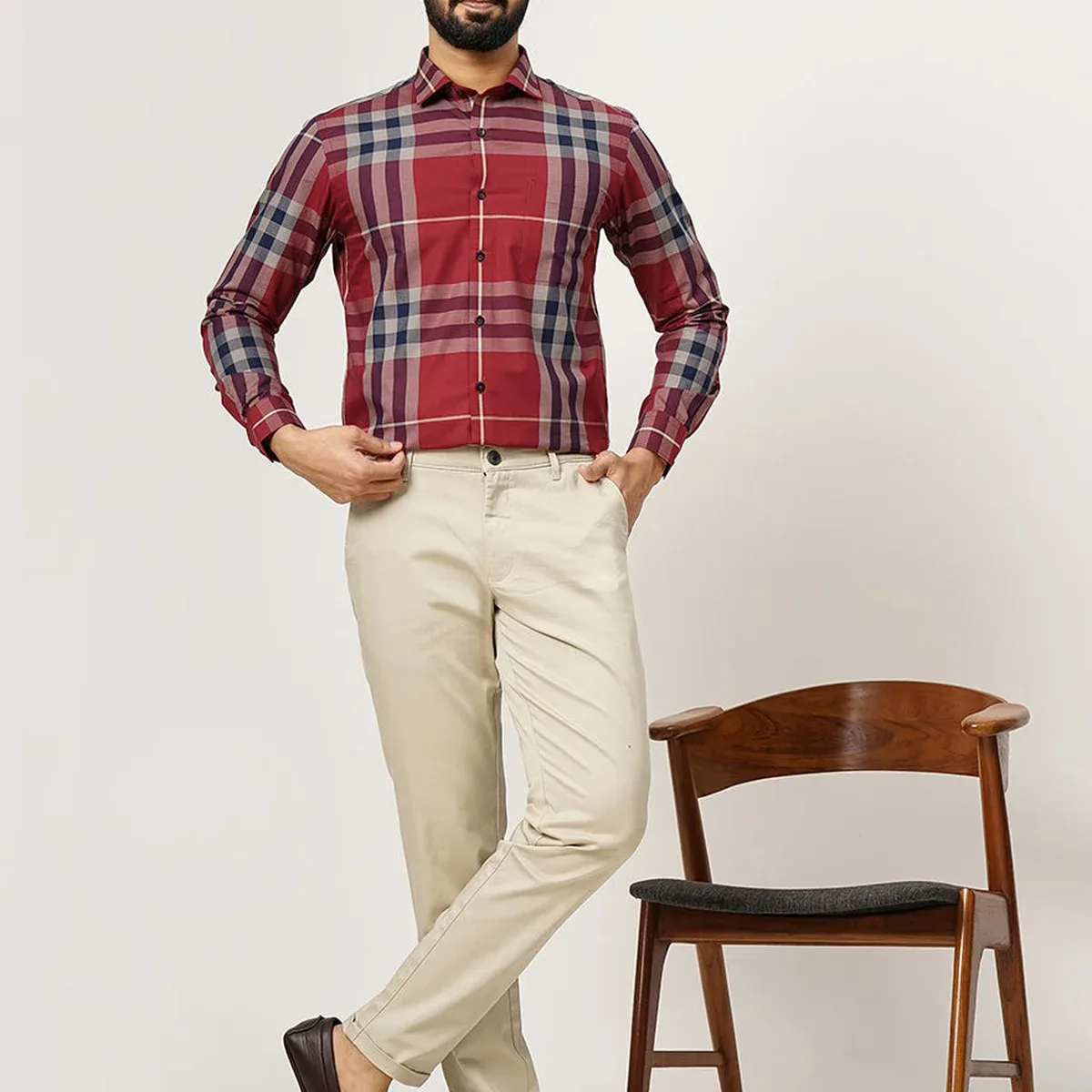 Red Checked Slim Fit Formal Shirt | Metal, photo 2 of 4