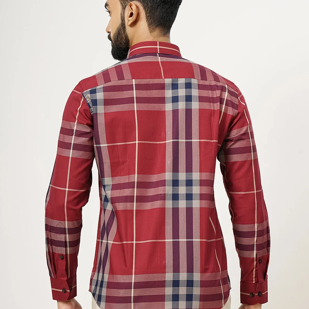 Red Checked Slim Fit Formal Shirt | Metal, photo 3 of 4