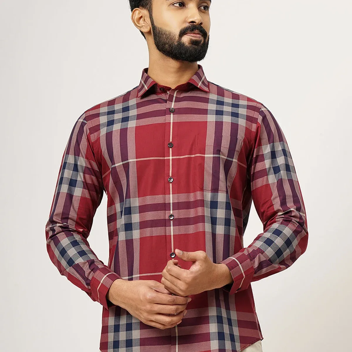 Red Checked Slim Fit Formal Shirt | Metal, photo 4 of 4