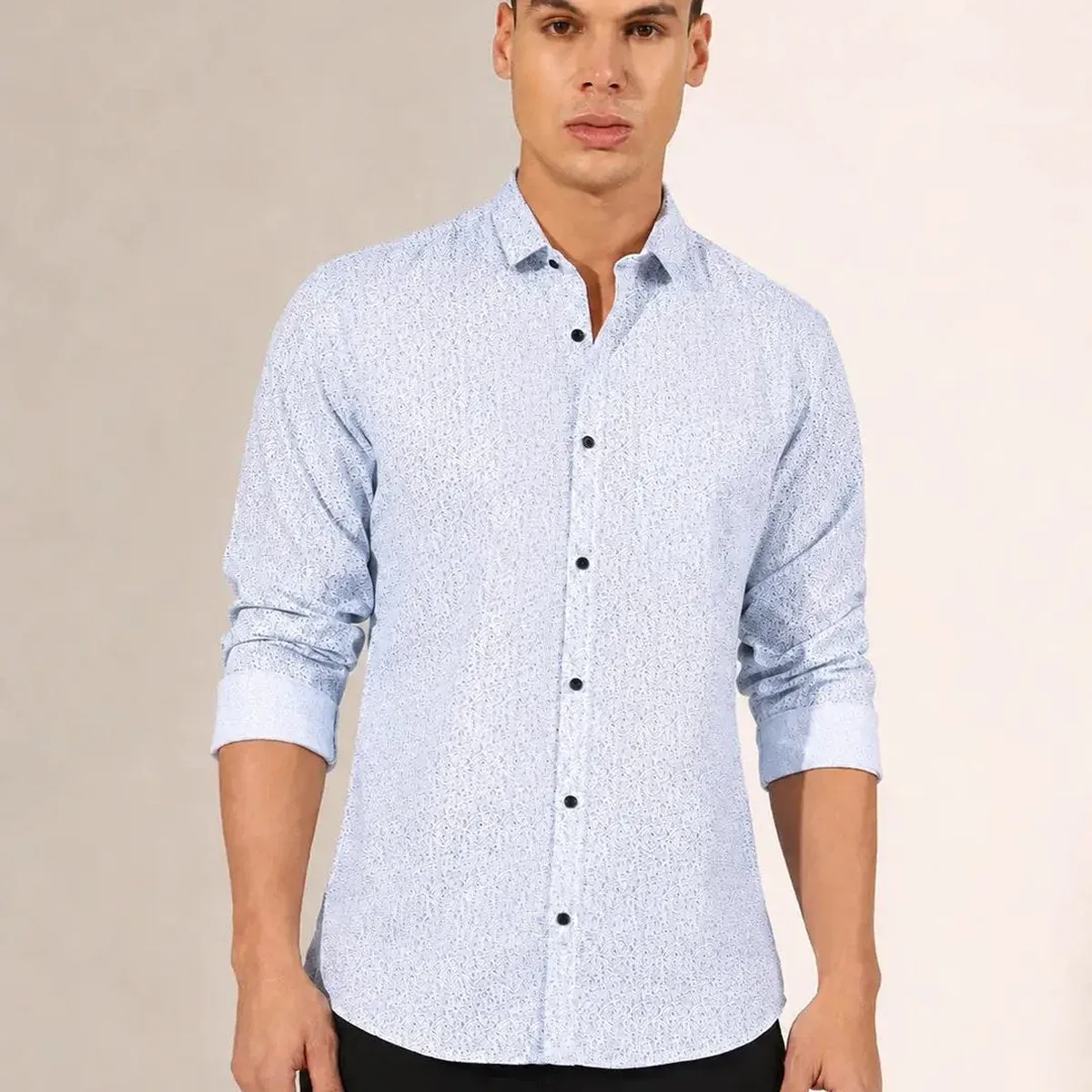 Men's Printed Blue Slim Fit Long Sleeve Casual Shirt, photo 2 of 4