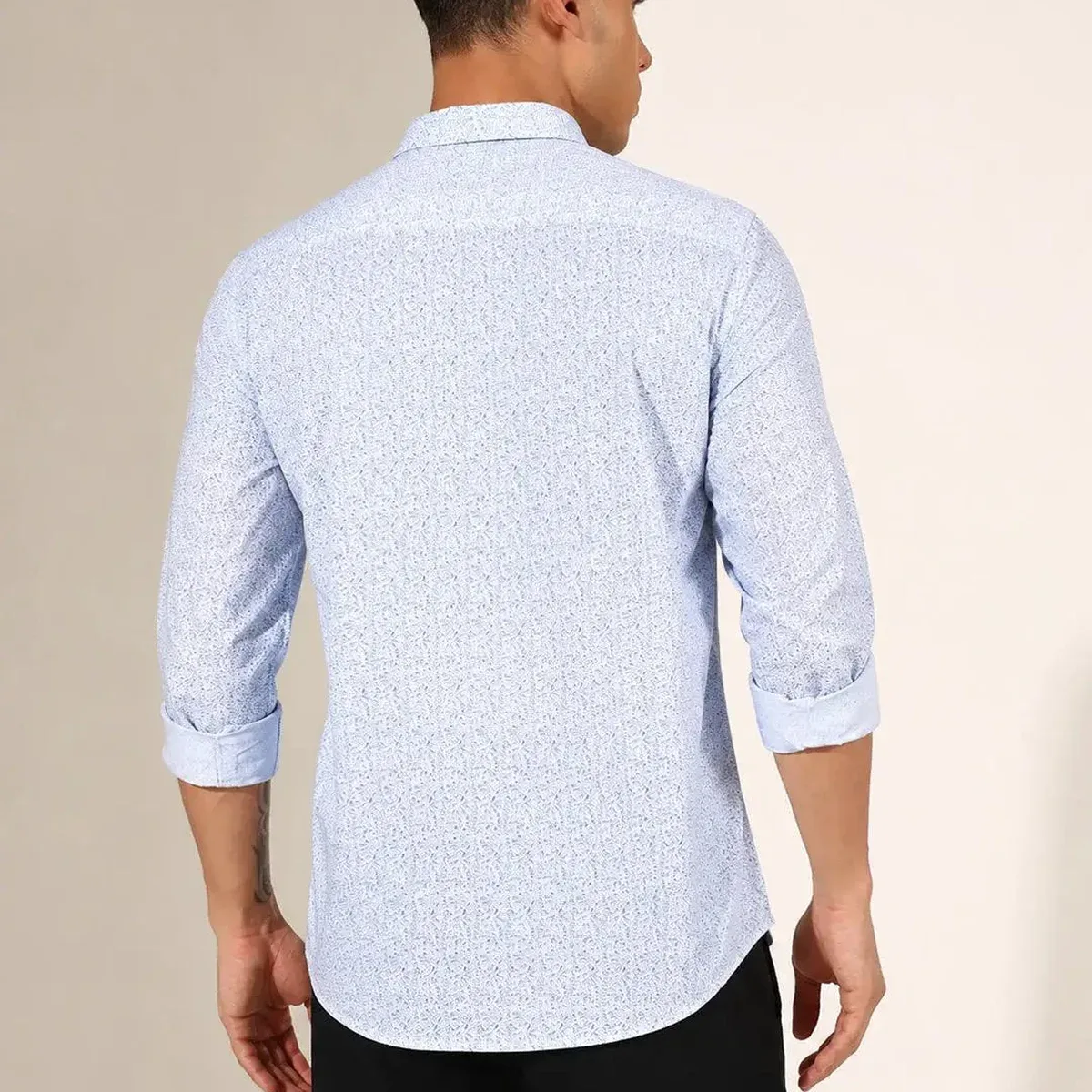 Men's Printed Blue Slim Fit Long Sleeve Casual Shirt, photo 4 of 4