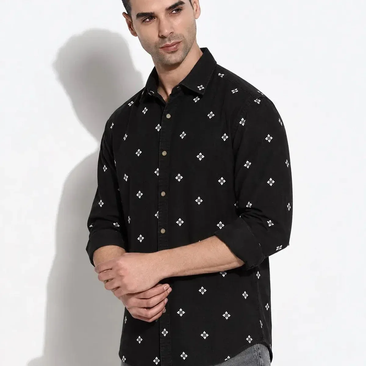 Men's Floral Printed Black Long Sleeves Casual Shirt, photo 3 of 4