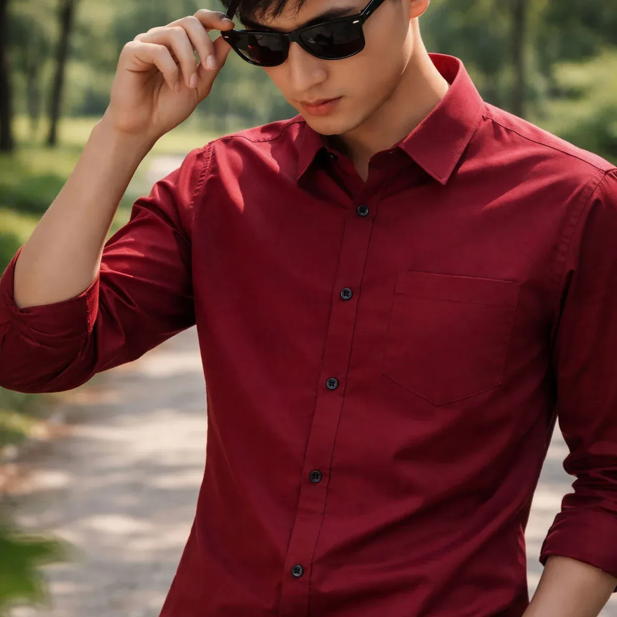 Men’s Burgundy Slim Fit Cotton Casual Shirt, photo 1 of 4