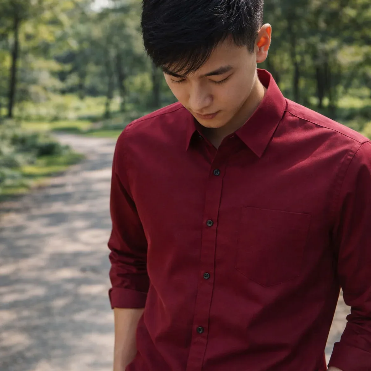 Men’s Burgundy Slim Fit Cotton Casual Shirt, photo 2 of 4