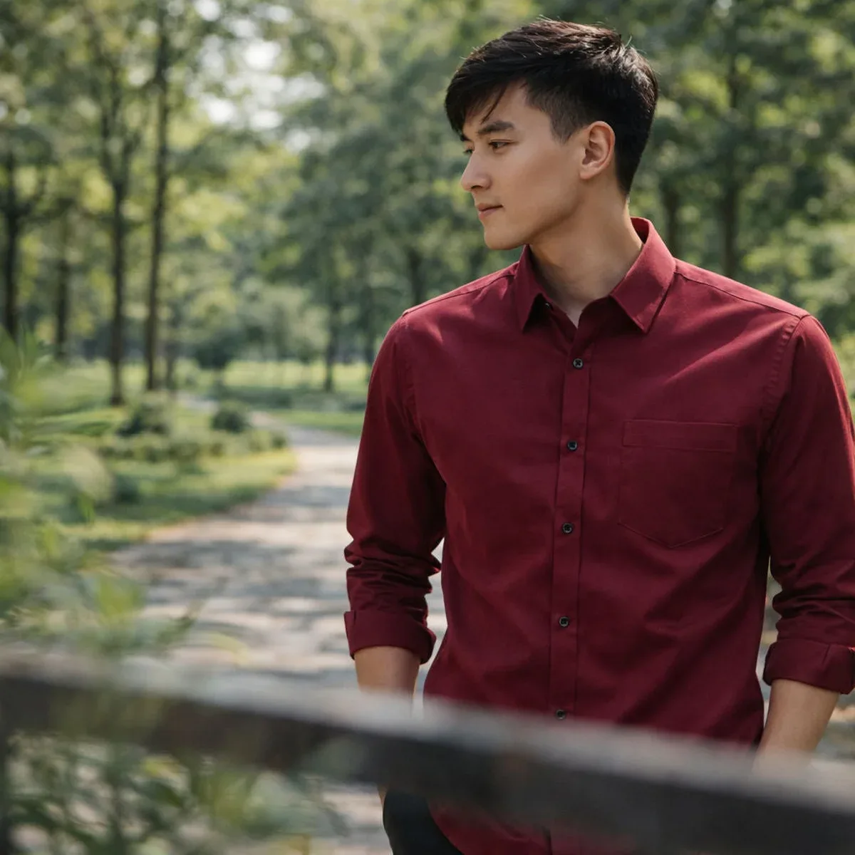 Men’s Burgundy Slim Fit Cotton Casual Shirt, photo 4 of 4