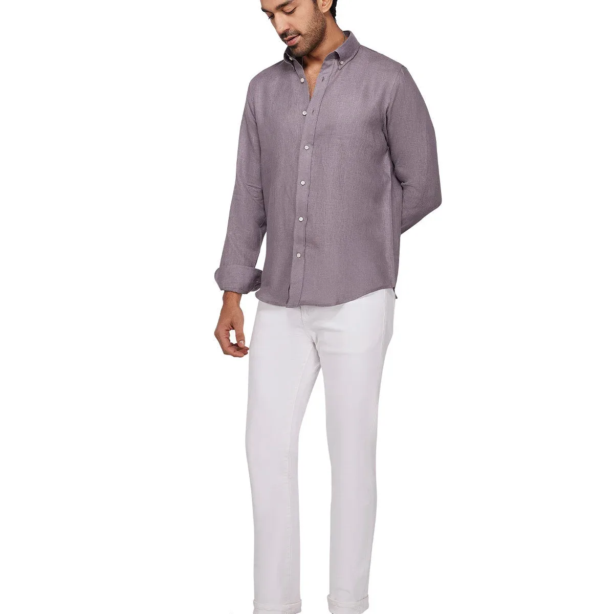 100% Linen Shirt - Taupe, photo 3 of 4