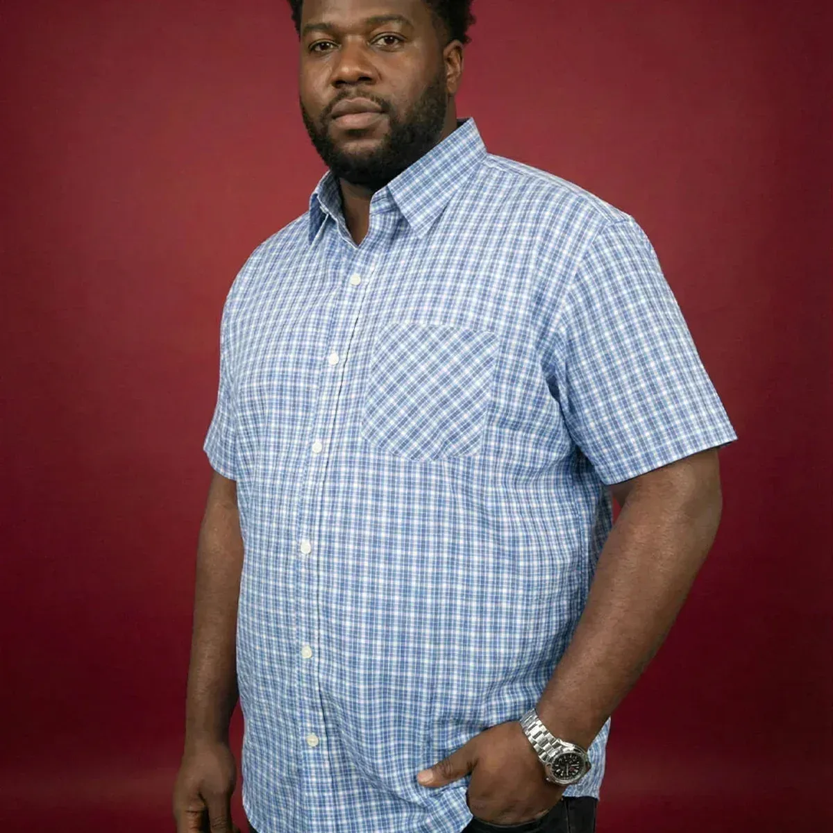 Men Plus Size Shale Multicolor Checkered Casual Shirt, photo 3 of 4