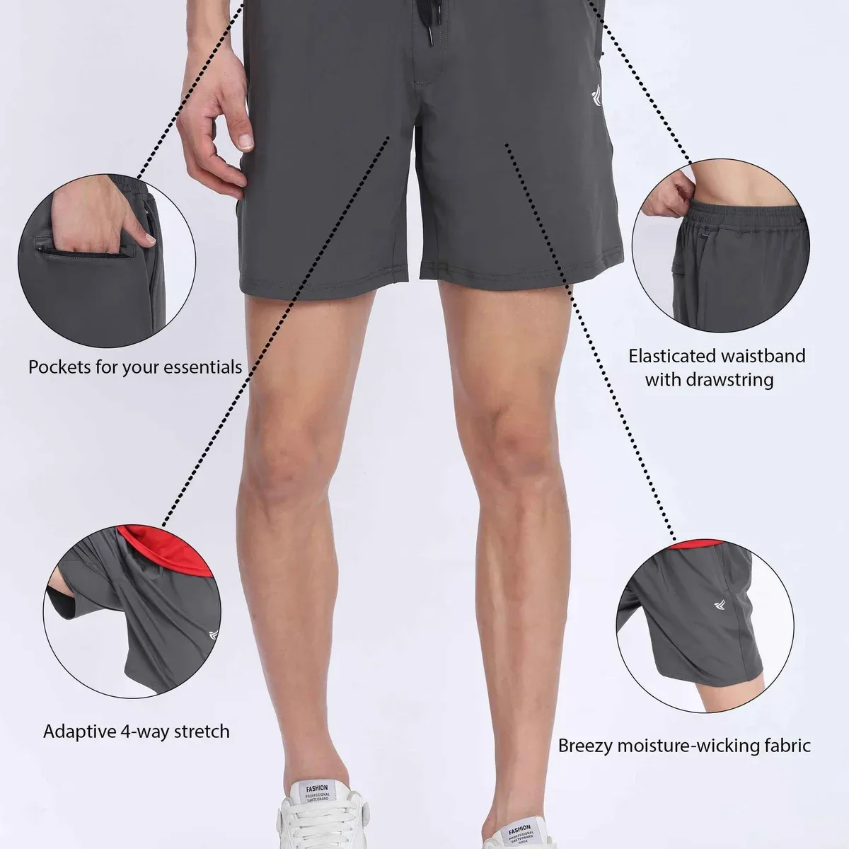 Dpassion Men Training Shorts Grey Quick Dry Gym Activewear, photo 3 of 4